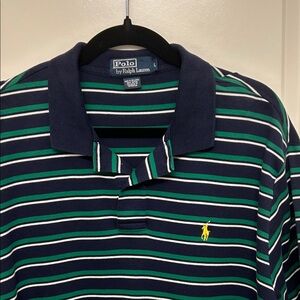 Polo by Ralph Lauren Men's Blue and Green Striped Polo